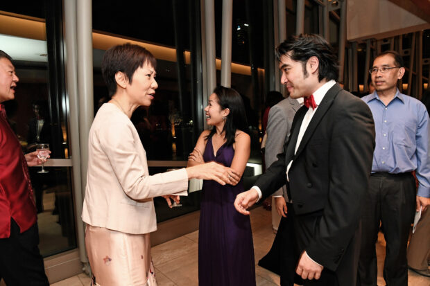 Minister Grace Fu chats with Darrell Ang, conductor for the National Day programme