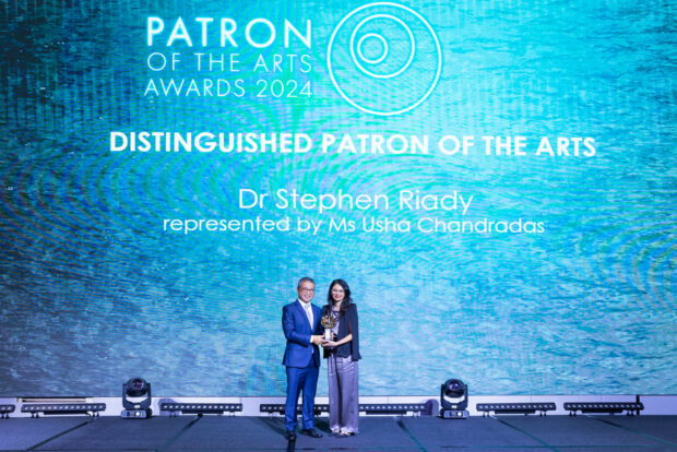 Ms Usha Chandradas, representing Dr Stephen Riady, received the Distinguished Patron of the Arts Award (Individual). (Photo: National Arts Council)