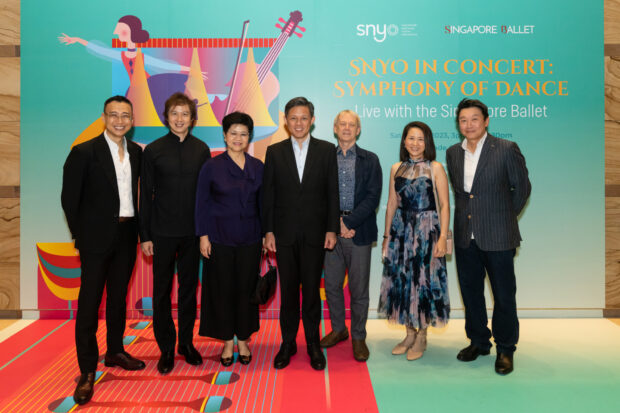 (L-R) Mr Kenneth Kwok, Chief Executive Officer, Singapore Symphony Group; Mr Joshua Tan, Principal Conductor of Singapore National Youth Orchestra; Ms Yong Ying-I, Deputy Chair, Singapore Symphony Group; Mr Chan Chun Sing, Minister for Education; Mr Janek Schergen, Artistic Director of Singapore Ballet; Ms Lena Ng, Ambassadors’ Council, Singapore Ballet; Mr Paul Ng, Board Member, Singapore Ballet
