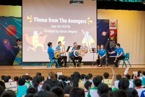 SSO Brass Quintet at Zhonghua Primary School for Connect with Music! in August.