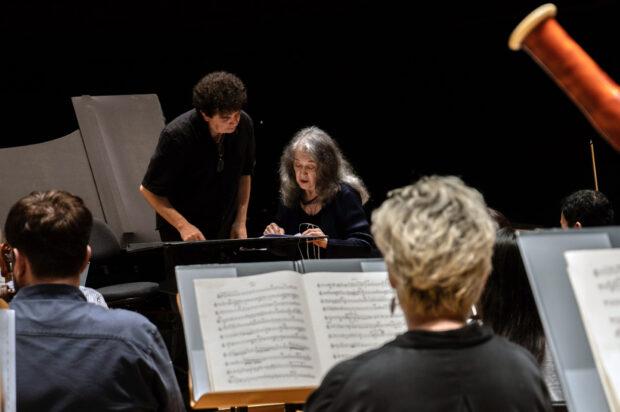 Martha Argerich in rehearsal with Argentinian compatriot Dario A. Ntaca, with the Singapore Symphony Orchestra.