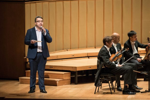 Artistic Director of the Singapore International Piano Festival, Lionel Choi, welcomes the audience at the Esplanade Concert Hall. (Photo Credit: Jack Yam)