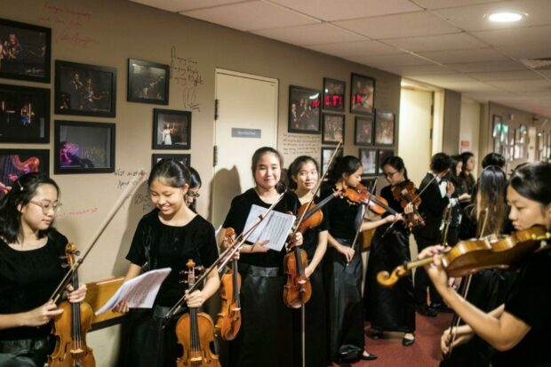 Getting ready to go on stage at the Esplanade Concert Hall