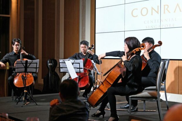 The four cellists played a Serenade by Goltermann, Shostakovich Waltz No.2, A Day in Paris and Crossroads by Singaporean composer Low Shao Ying.
