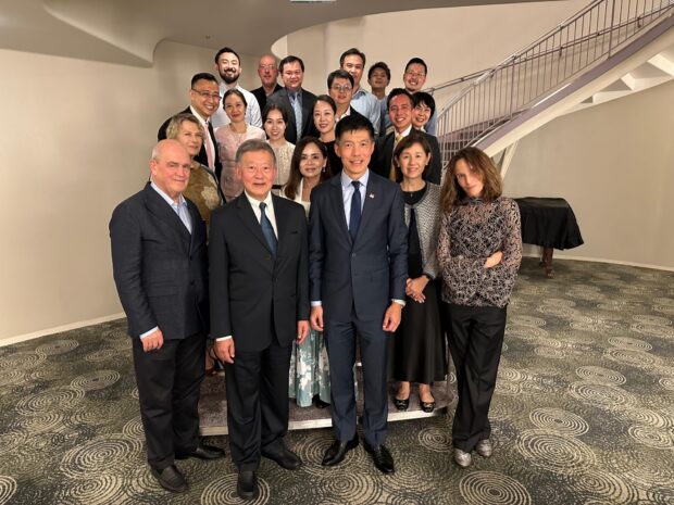 Singapore’s Ambassador to Japan Mr Ong Eng Chuan and wife Mrs Esther Ong with the Group’s musicians and admin staff post-concert. To his left in the first row are Maestro Hans Graf and Mr Goh Yew Lin, Chair, Singapore Symphony Group, and on his right, our distinguished soloist, Hélène Grimaud.