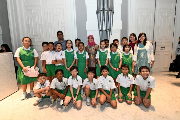 Students from Bukit Panjang Primary School (pictured here with President Halimah) also attended the concert with complimentary tickets from the SSO. These are made possible through the generous support of donors like Swire, Santa Lucia and Keppel Corporation.