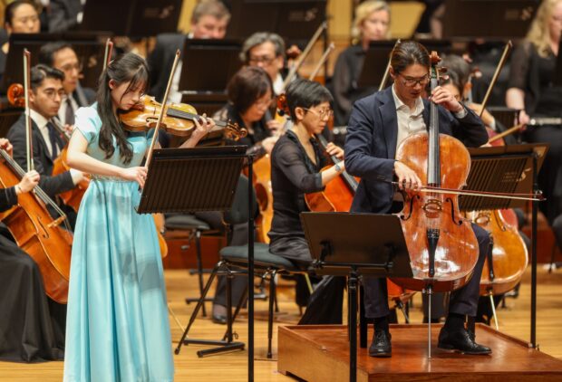 Chloe Chua and SSO Principal Cello / The HEAD Foundation Chair Ng Pei-Sian performing at the Queensland Performing Arts Centre in Brisbane.