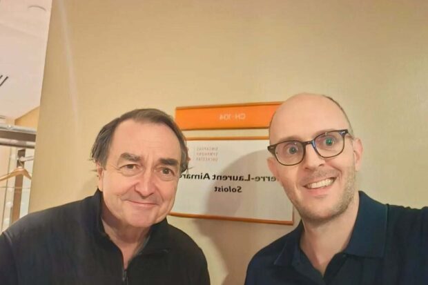 Andrew with guest pianist Pierre-Laurent Aimard during his trial week in October 2025.