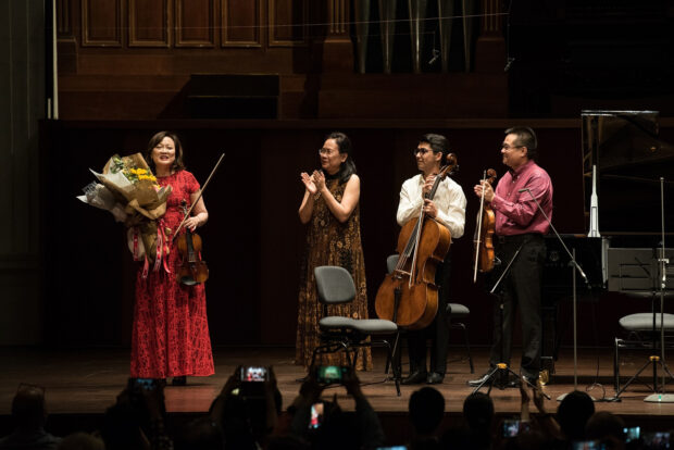 Lynnette and fellow SSO musicians performed Fauré's Piano Quartet No.1. At the end of the concert, there were multiple curtain calls and bouquets for Lynnette.