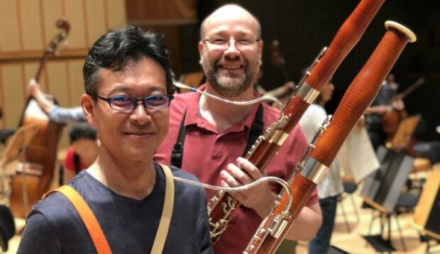 TMSO Principal Bassoonist Masayuki Okamoto with SSO bassoonist Christoph Wichert in Singapore (May 2018).
