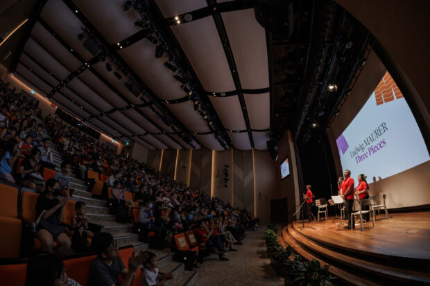 SSO Brass Quintet performing for close to 300 guests at Woodlands Health Campus.