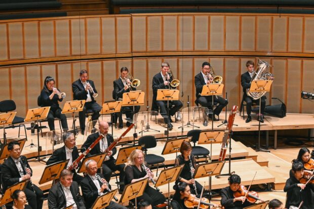 Tomoki (rightmost) at the Behzod Abduraimov and Hans Graf concert, a familiar presence within the brass section.