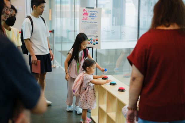 Building-wide music exhibits: Sound Buttons