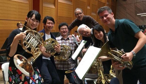 SSO Associate Principal Horn Marc-Antoine Robillard (far right) with the TMSO horns in Tokyo (September 2018).